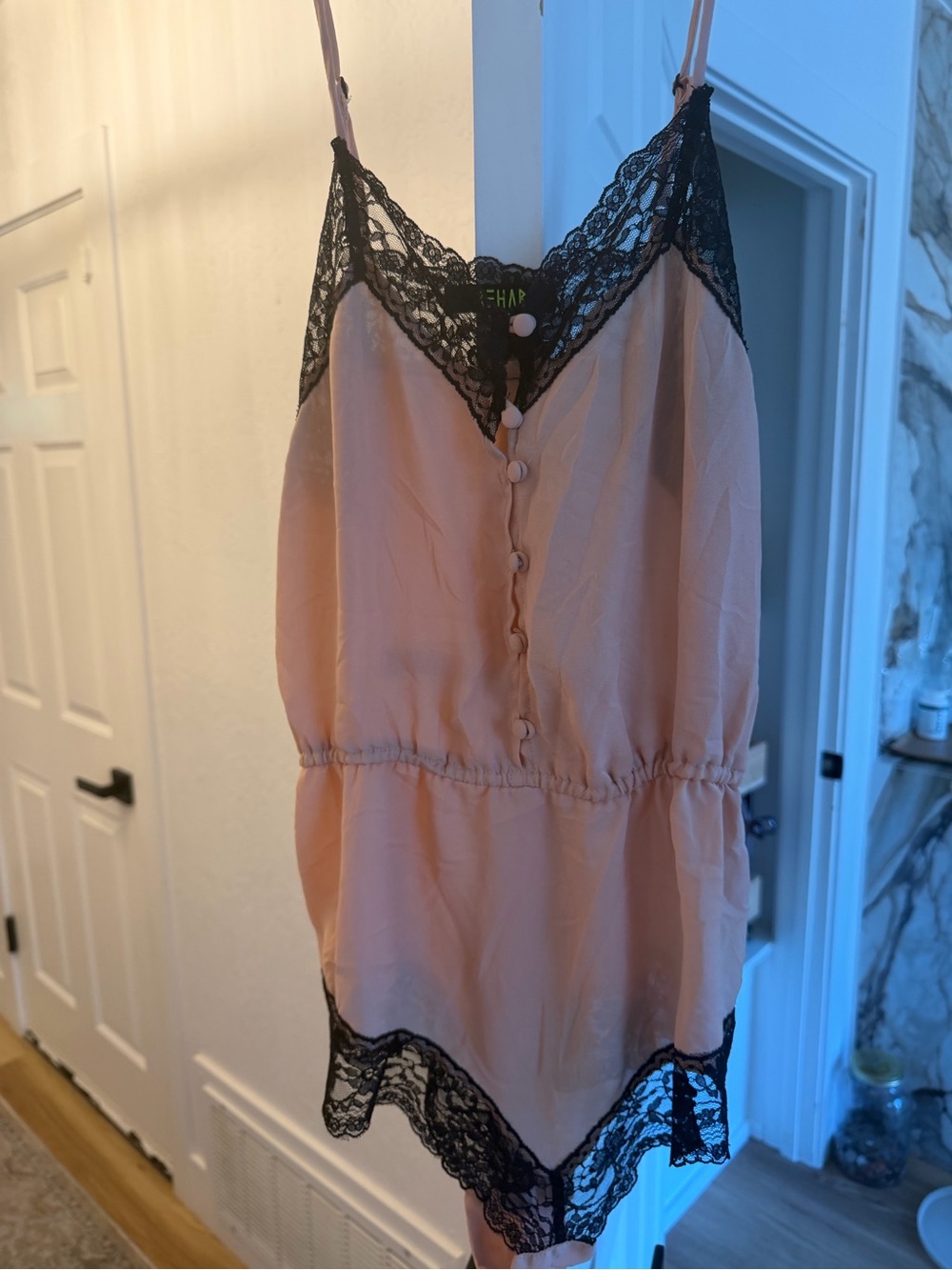 Blush Pink Lace Trim Camisole Romper